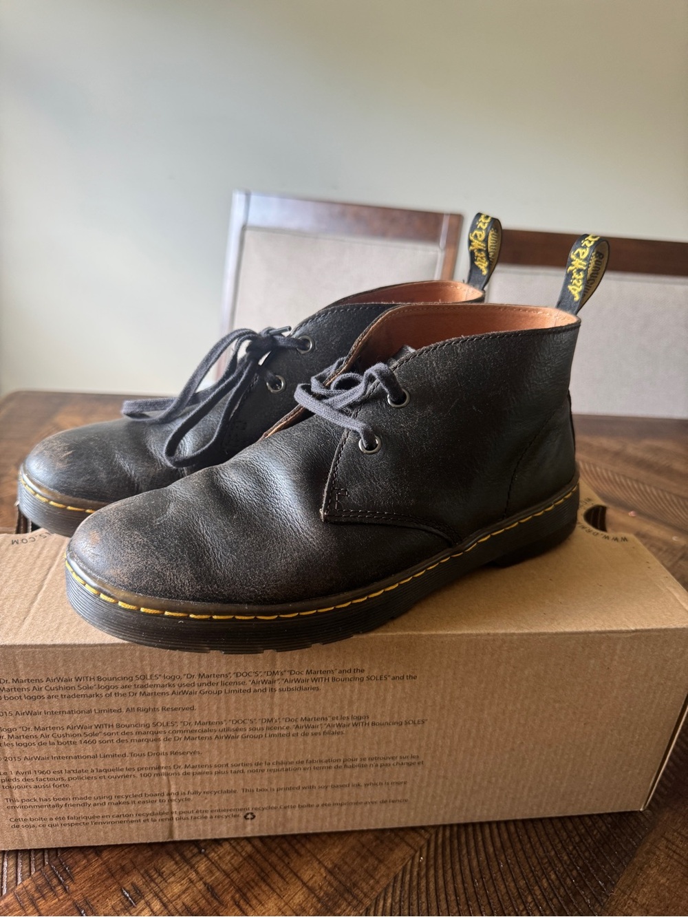 Dr. Martens Black Leather Chukka Boots with Yellow Stitching